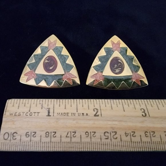 Vintage Triangle Shaped Southwest Motif Pierced Earrings - Picture 2 of 5